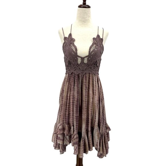 Free People FP One Womens XS Dress Adella Tie Dye Slip Plum Plunge Mini Boho - Picture 1 of 11